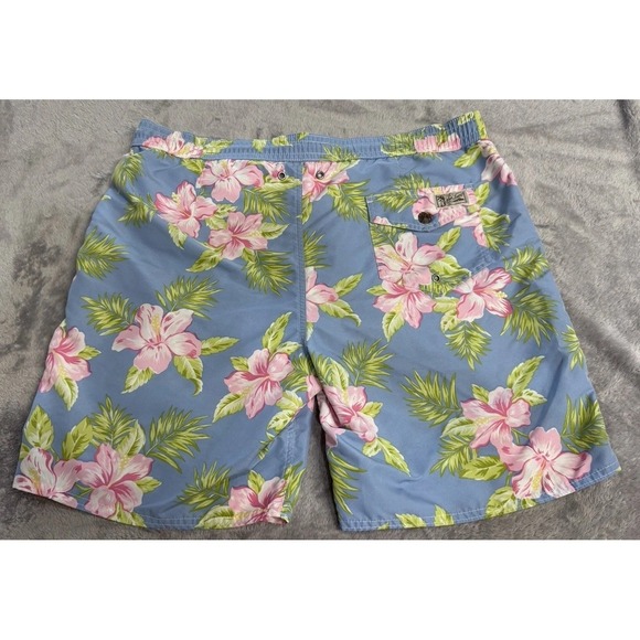 Polo Ralph Lauren Swim Trunks Mens L Blue Floral Hawaiian Board Shorts Tropical - Picture 2 of 10